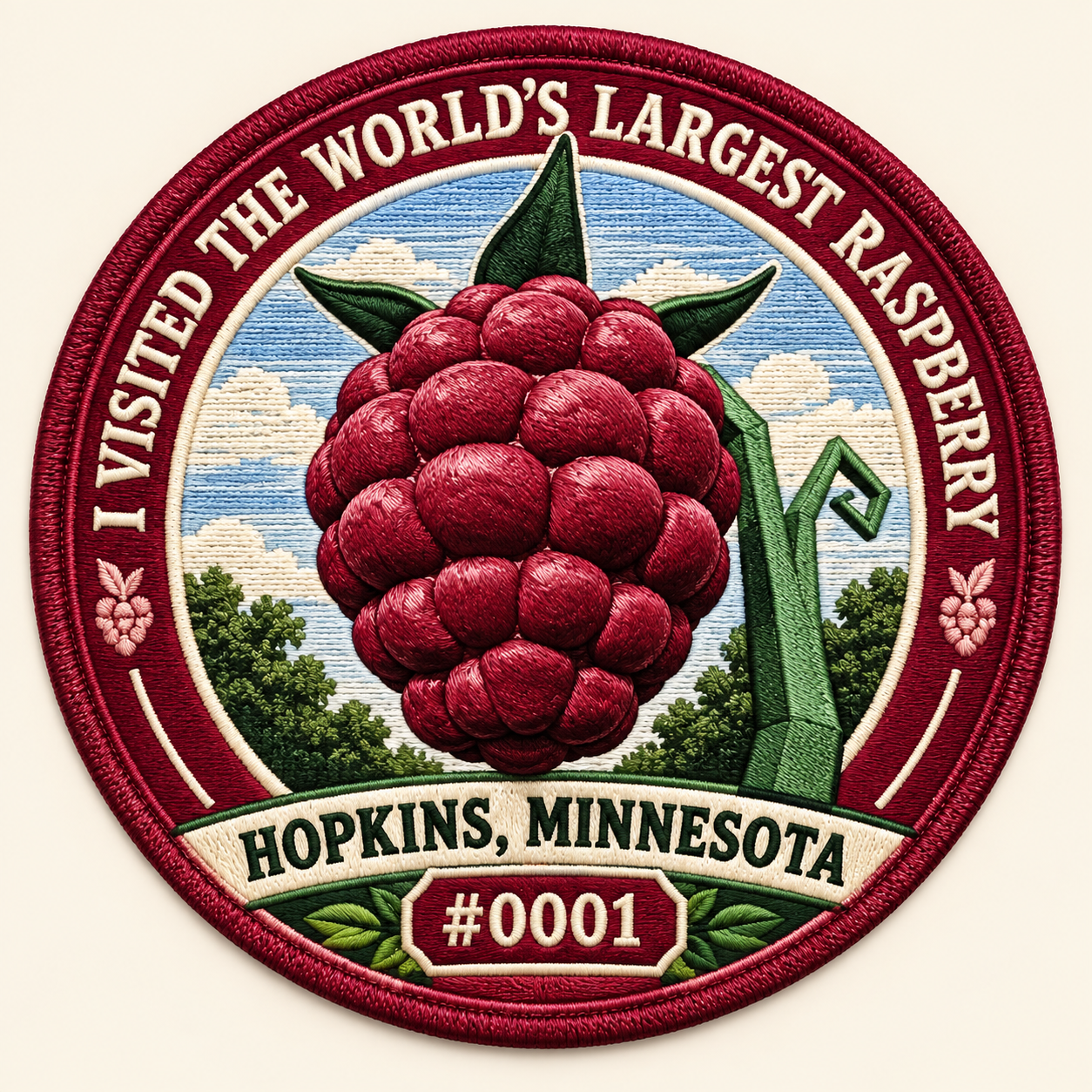 Numbered Hopkins Raspberry visitor patch number 0001